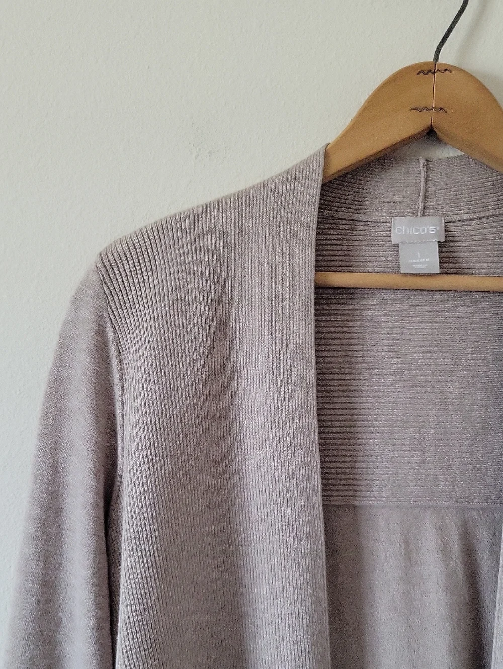 Chico's‎ Taupe Lightweight Rib Mix Open Front Cardigan Size Medium